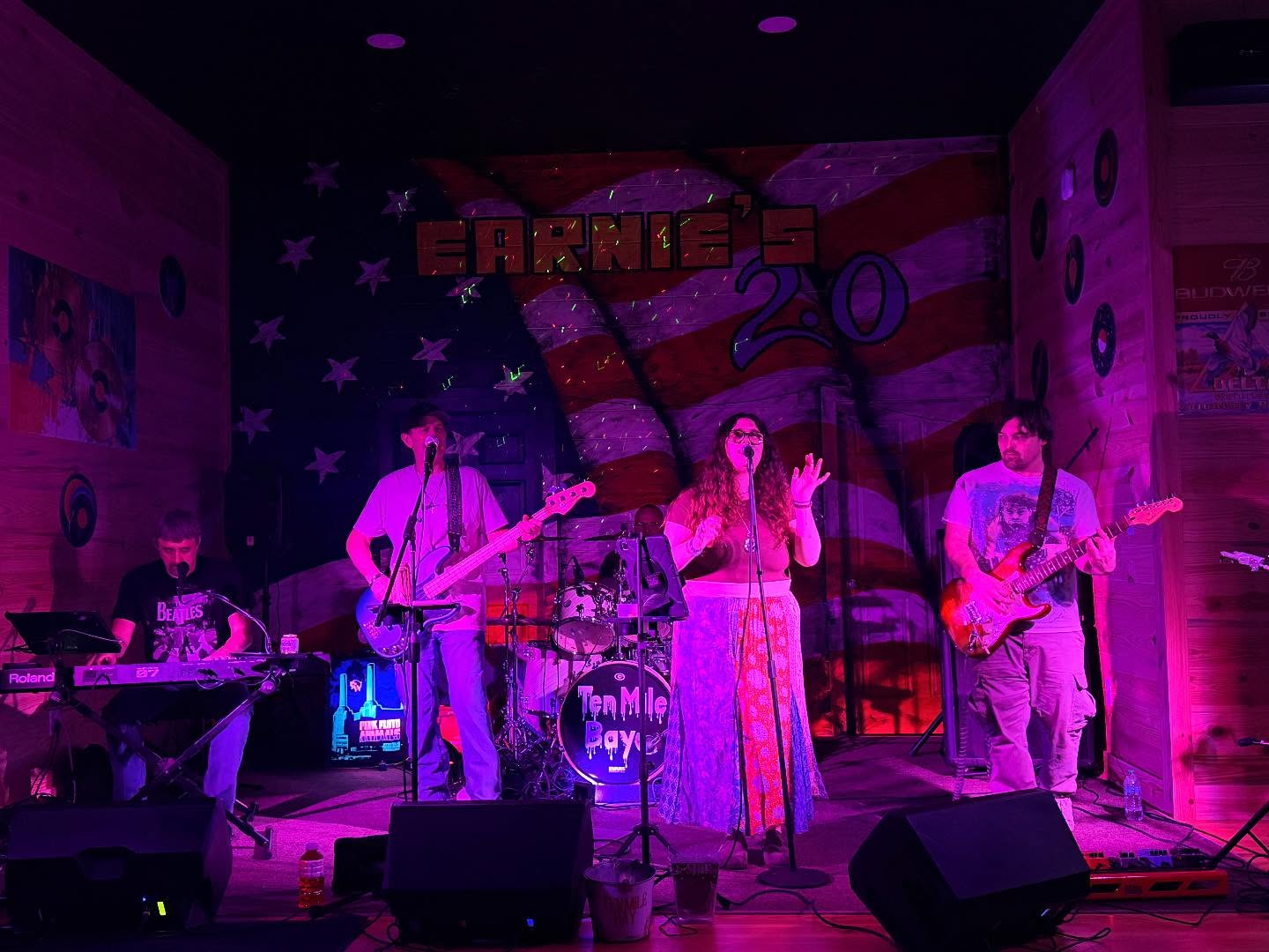 Ten Mile Bay full band performing live on stage at Earnie's 2.0