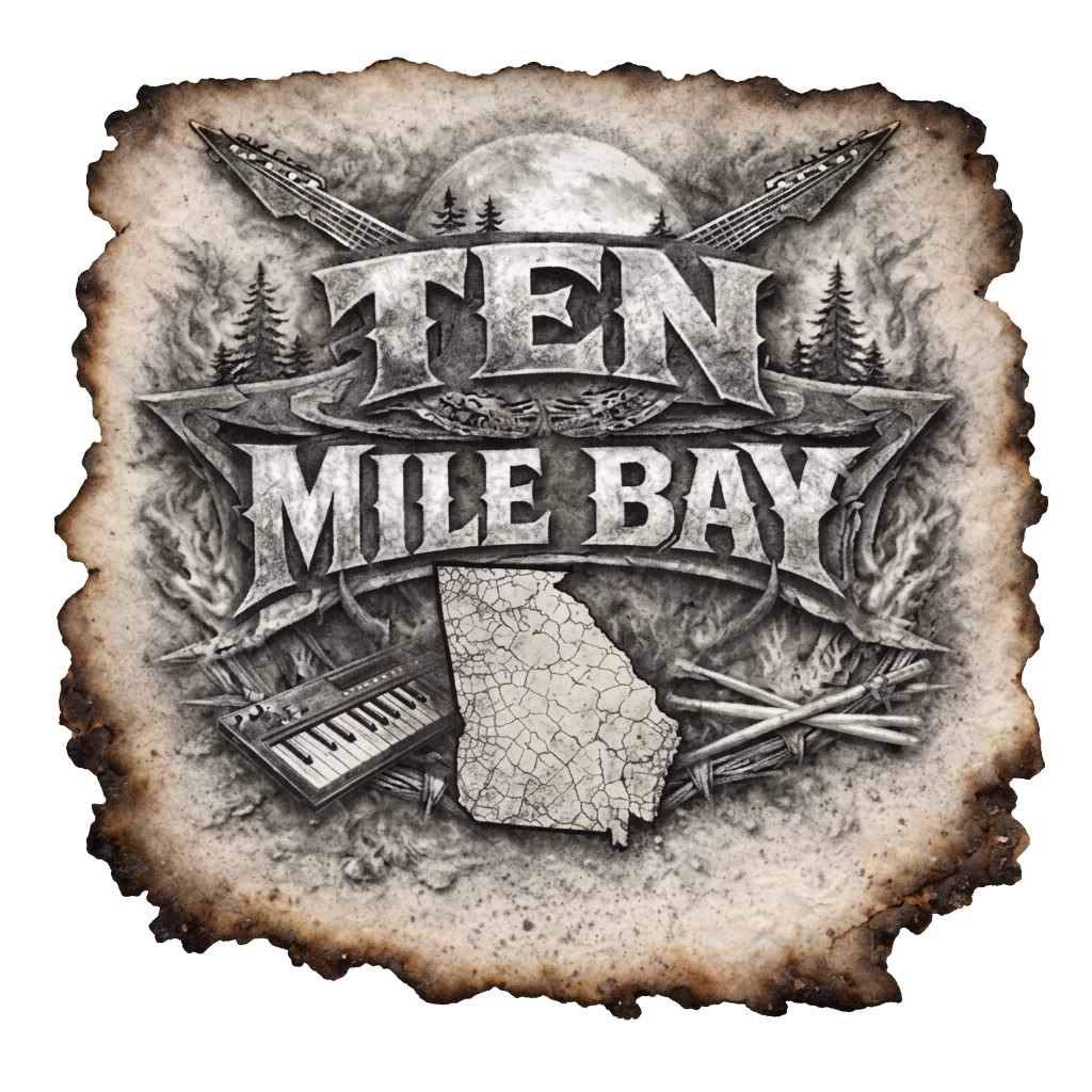 Ten Mile Bay burned-edge band logo with Georgia map